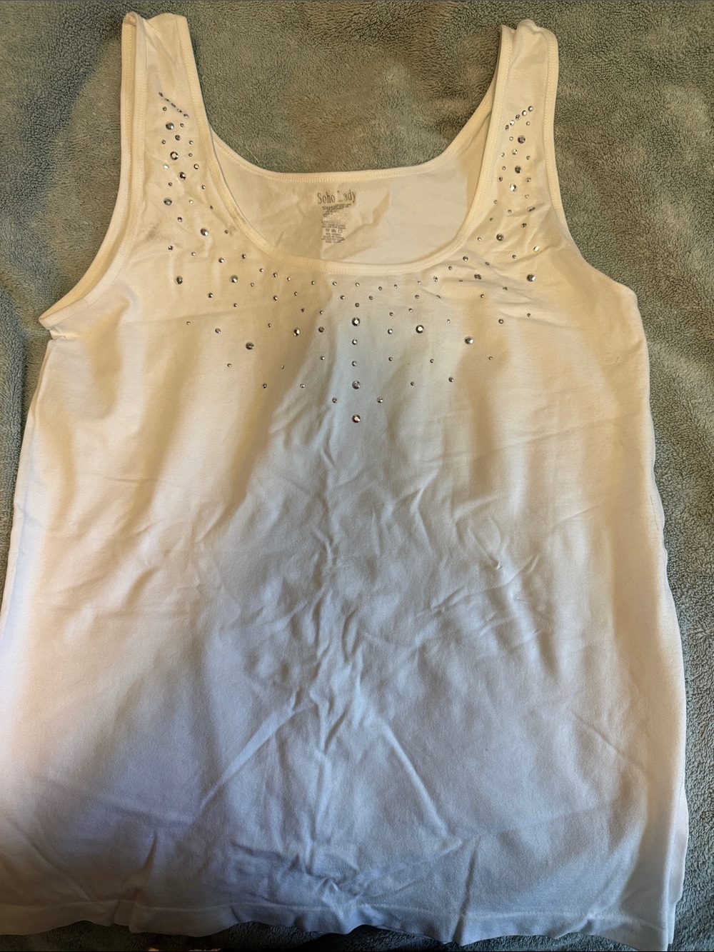 Embellished White Tank Top with Rhinestone Detail